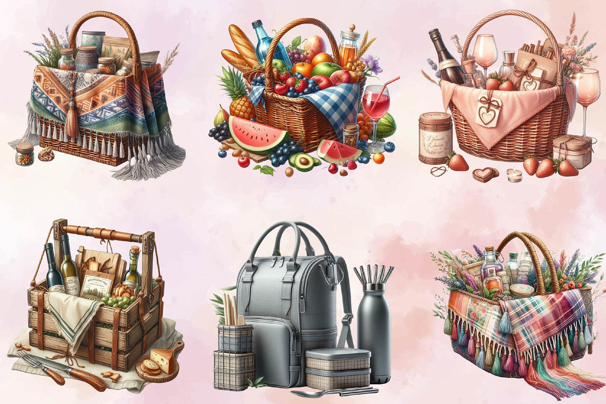 Summer Picnic Basket Clipart Bundle, an Illustration by SVGArt (Photo 2 of 7)