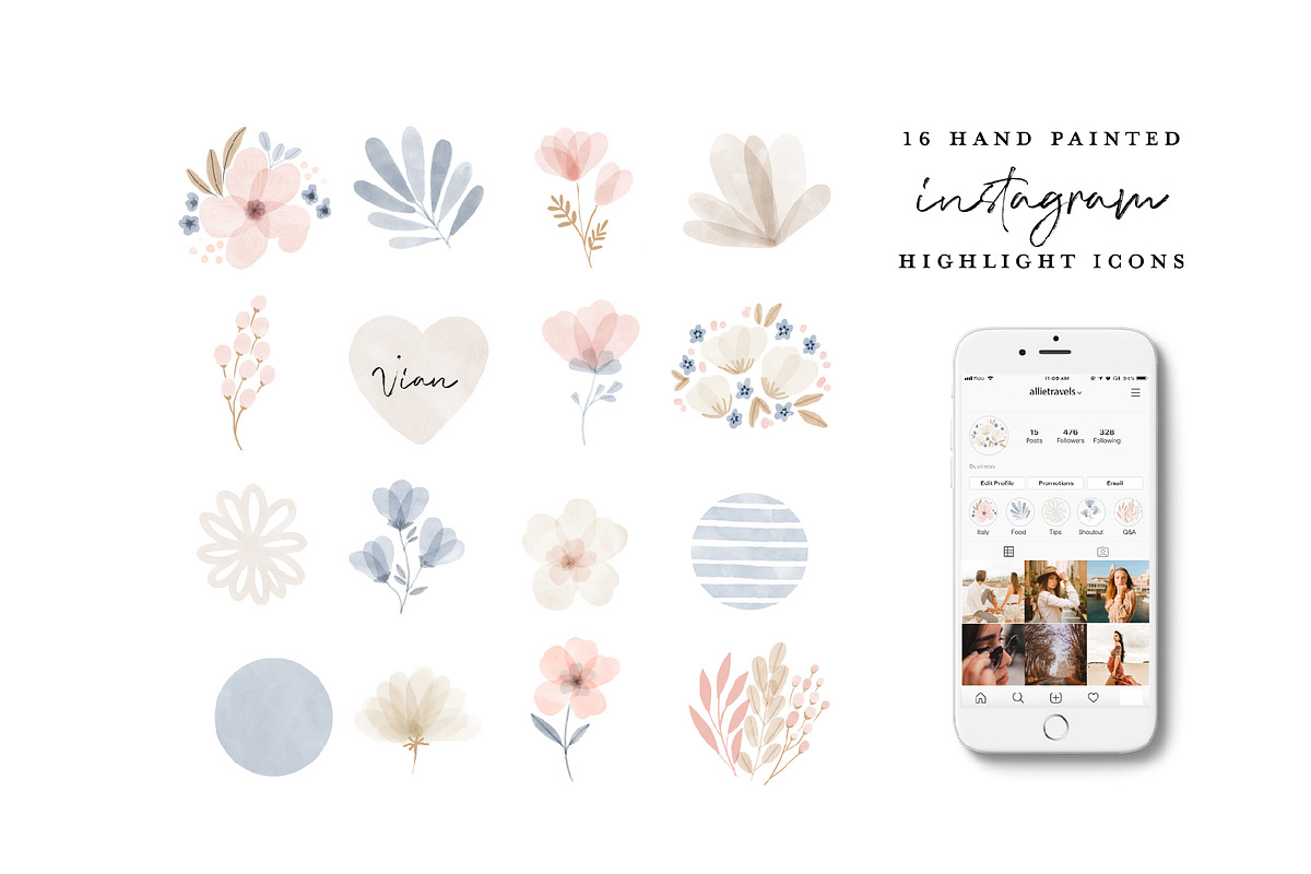 80 Watercolor Instagram Highlight, a Work Illustration by beatriceviyiwi (Photo 2 of 6)