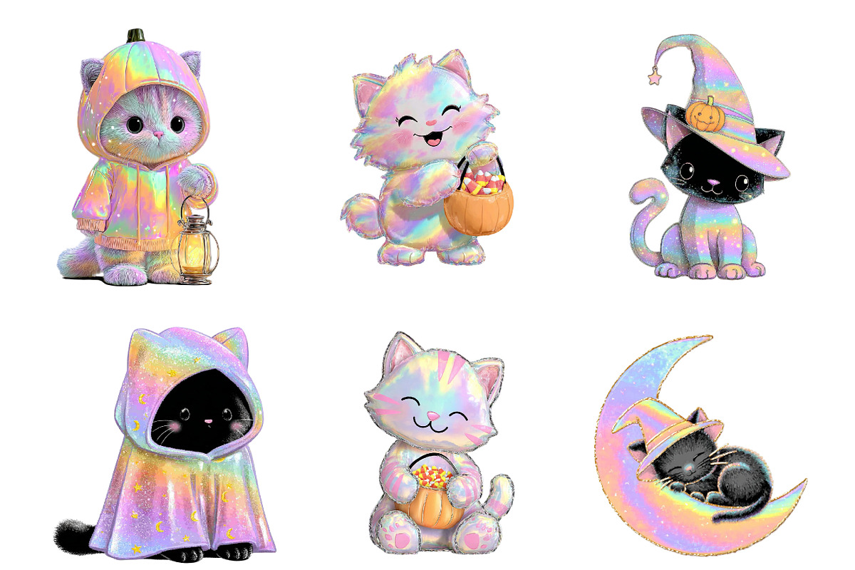 Whimsical Halloween Cat Clipart, a Seasonal Illustration by DreamArtGraphic (Photo 5 of 5)