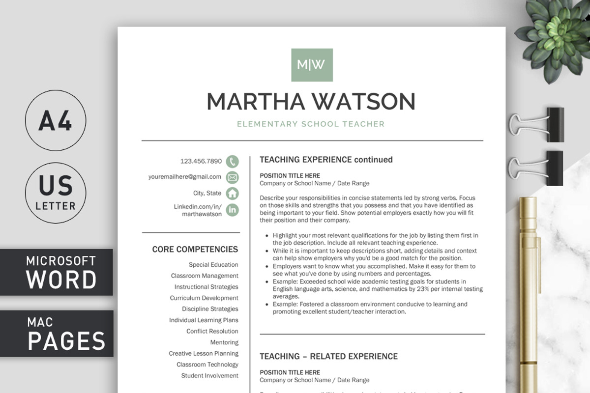 Resume Template / Teacher CV, a Resume Template by Klamp Studio (Photo 2 of 7)