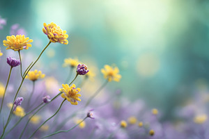 Yellow and Purple Spring Flowers with Soft Bokeh Background, a Nature Photo by José Manuel Gelpi