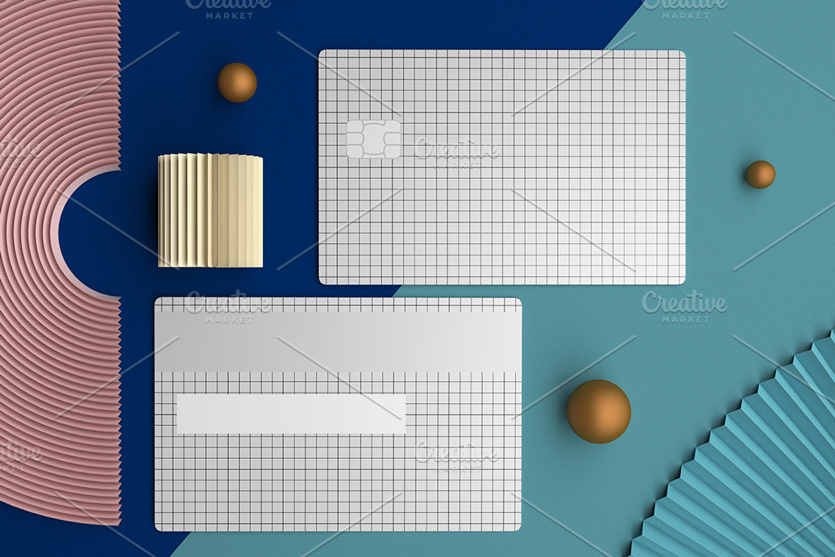 Abstract Credit Card Top View Mockup, an Advertising Mockup by Qaleb Studio (Photo 1 of 2)