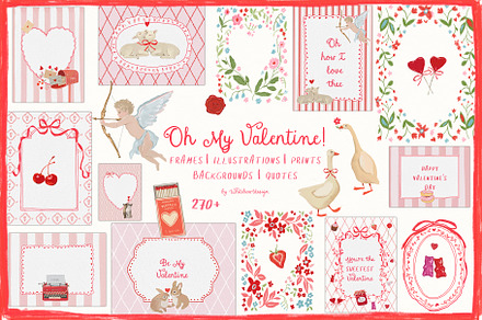 Valentine's Day Frames Cards Clipart, a Decorative Illustration by whiteheartdesign