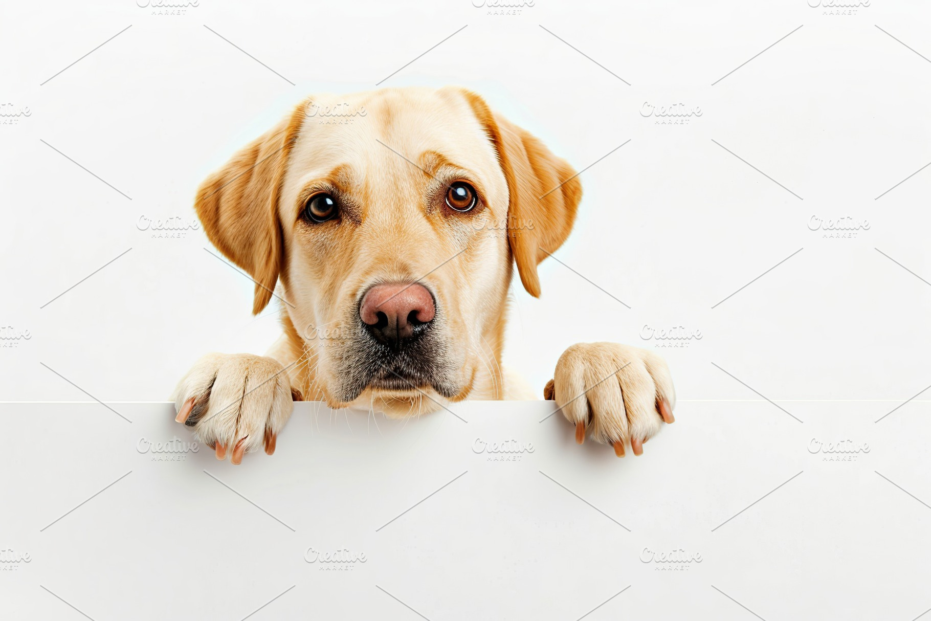 Beautiful labrador dog with empty white banner for text, an Animal Photo by AlyaAnd
