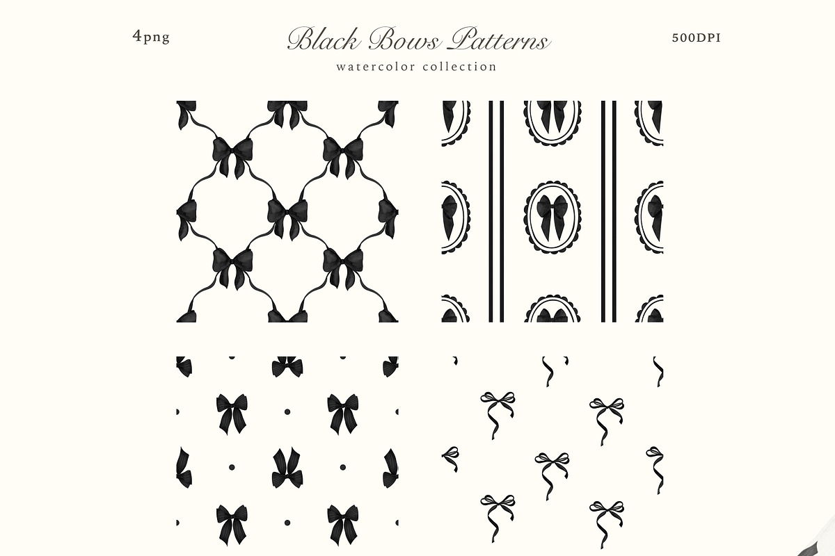Black Bows Ribbon Watercolor Clipart, a Decorative Illustration by Ooh Lily (Photo 8 of 11)