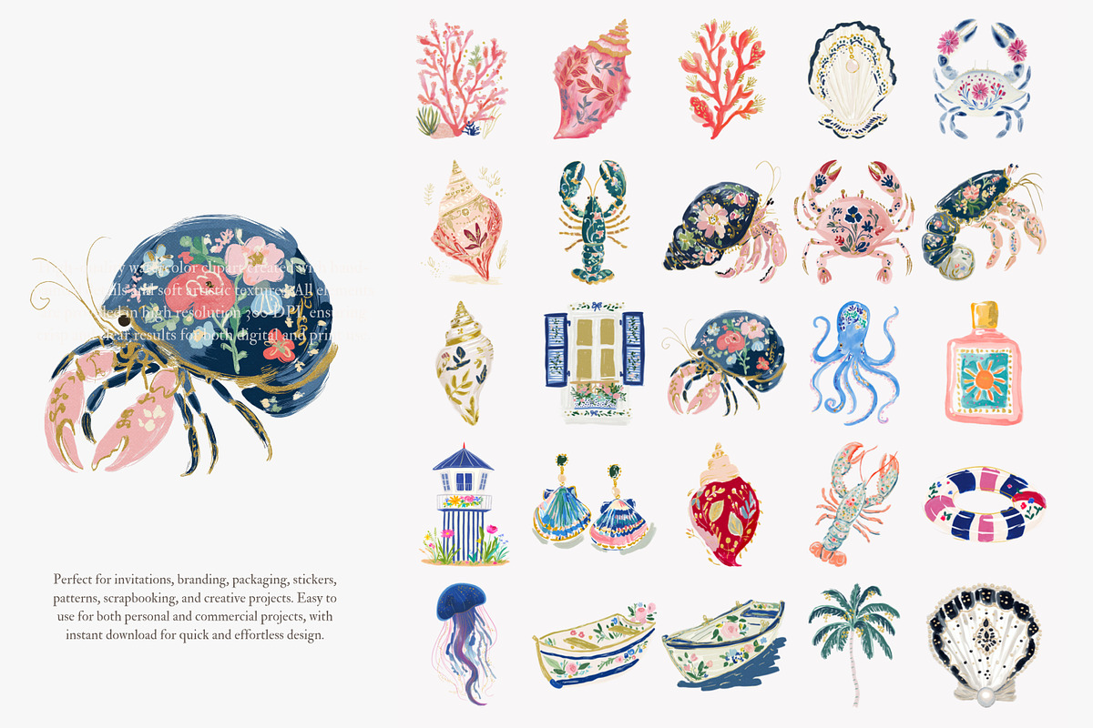 Preppy coastal clipart png set, a Decorative Illustration by Patishop Art (Photo 7 of 12)