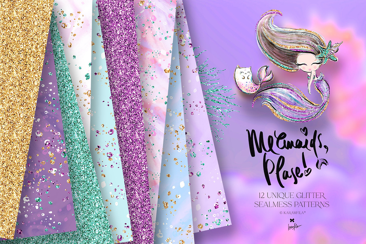Mermaid Glitter Seamless Patterns, a Texture Graphic by KaramfilaS (Photo 2 of 15)