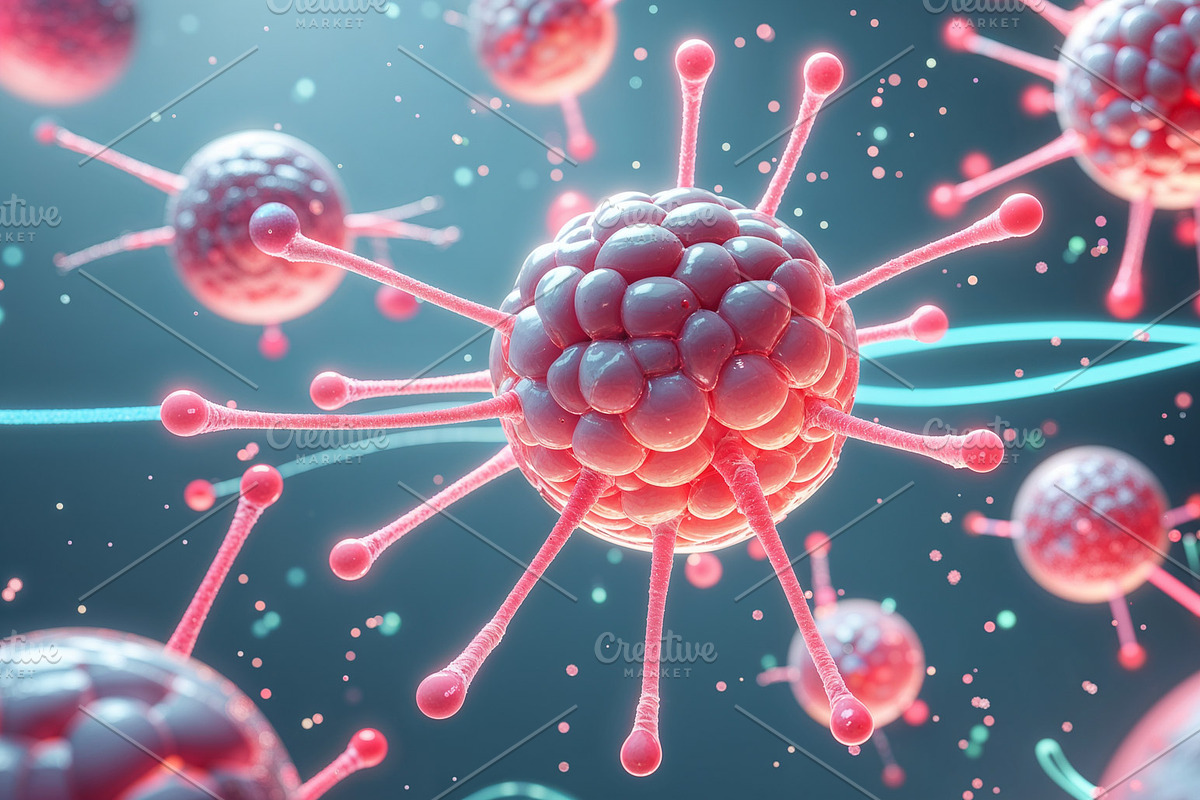 Floating viral particle, an Illustration by wavebreak