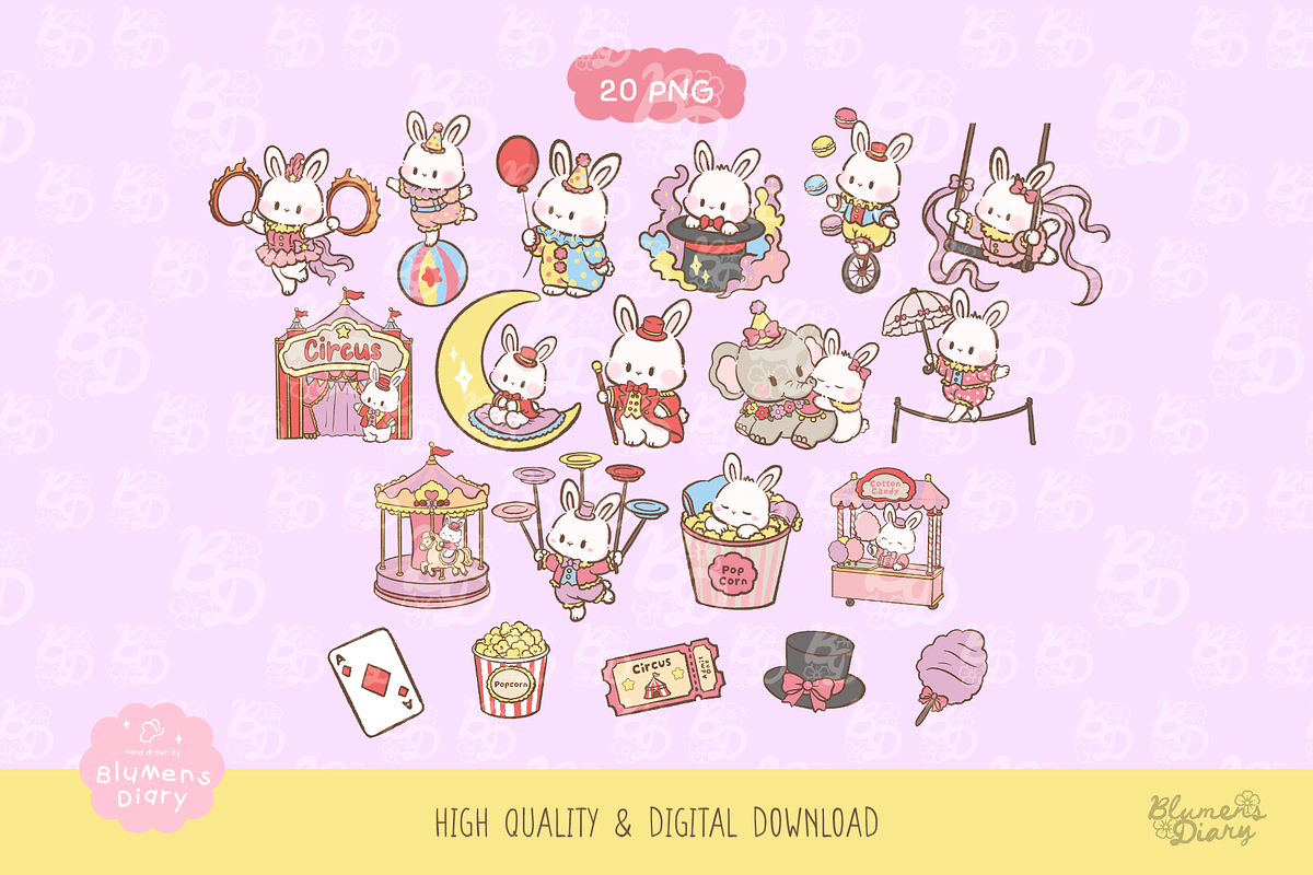 Circus Fantasy Bunny Clipart Set, an Animal Illustration by Blumensdiary (Photo 2 of 6)