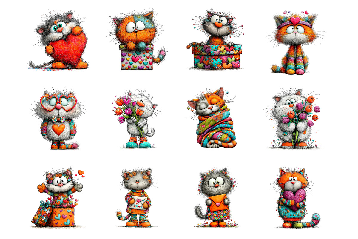 Whimsical Valentine Cat Clipart, an Illustration by CreationArt (Photo 4 of 5)