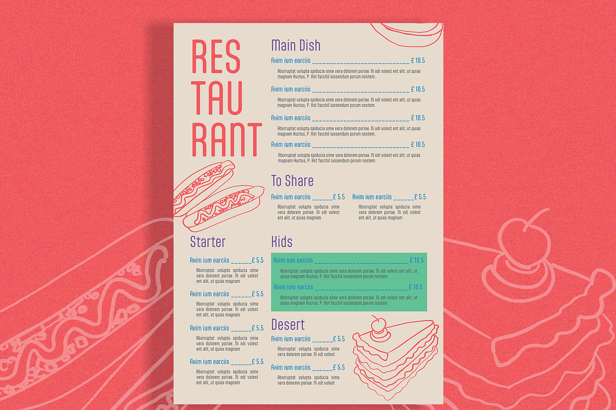 Menu with Illustrative Elements, a Print Template by wavebreak