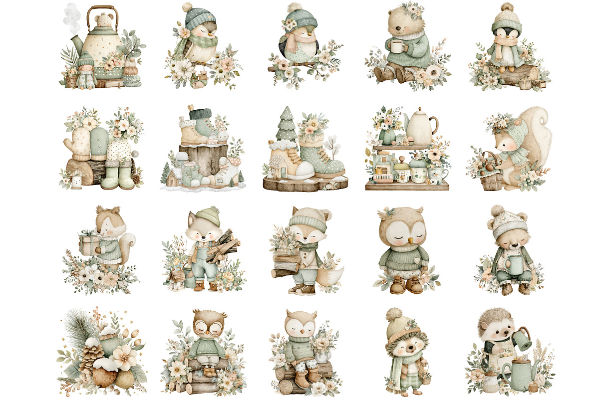 Cozy Cottagecore Winter Animal Clipa, an Illustration by DreamCafeArt (Photo 2 of 6)