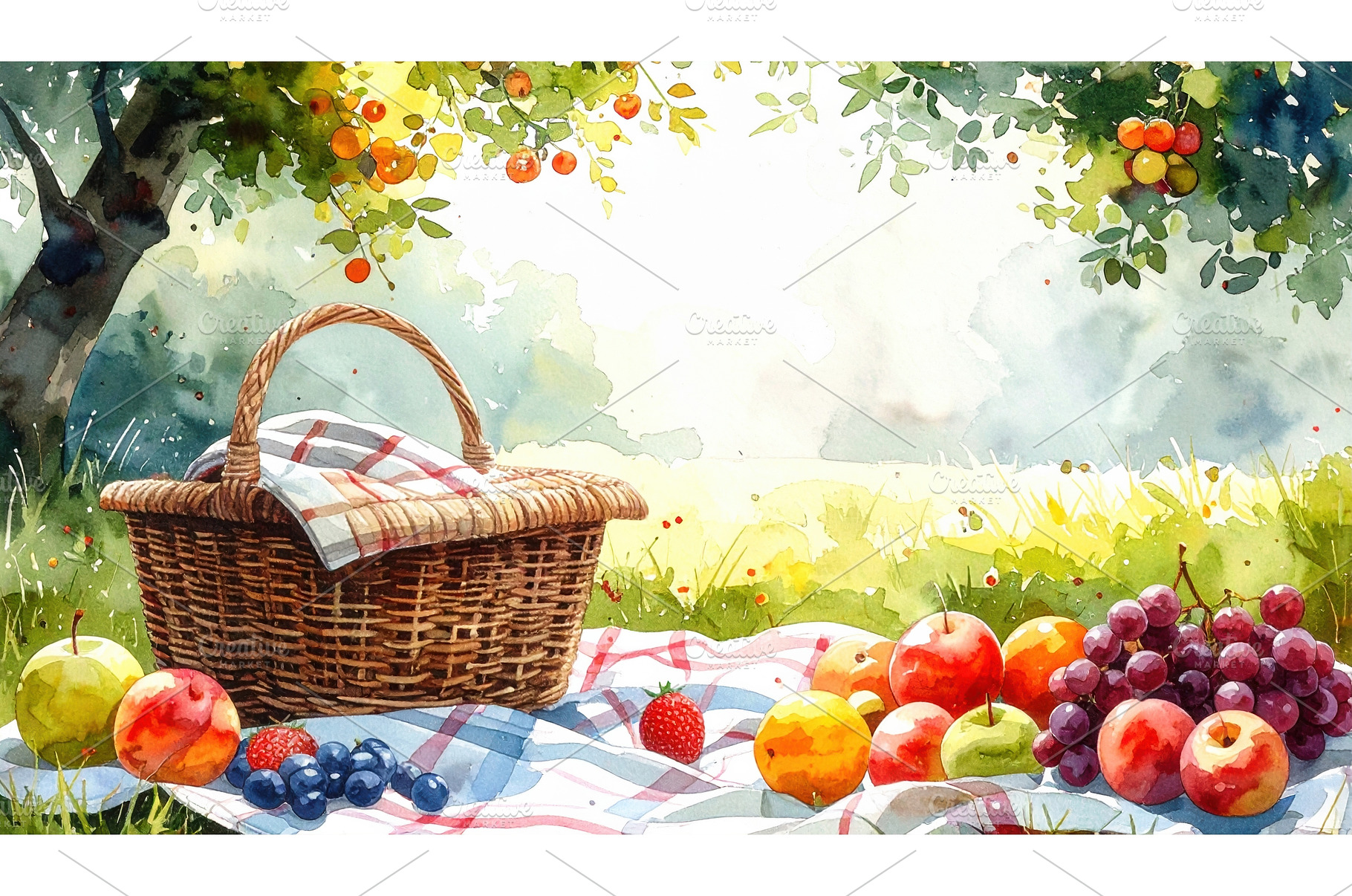 Sunny picnic scene in watercolor, a Nature Photo by Igor Tichonow