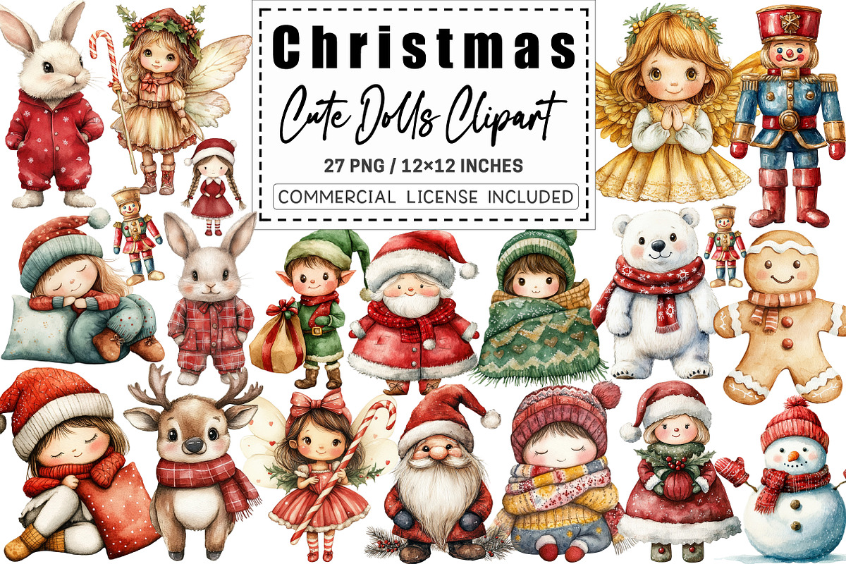 Christmas Cute Dolls Clipart, a Graphic by CitraGraphics (Photo 1 of 4)