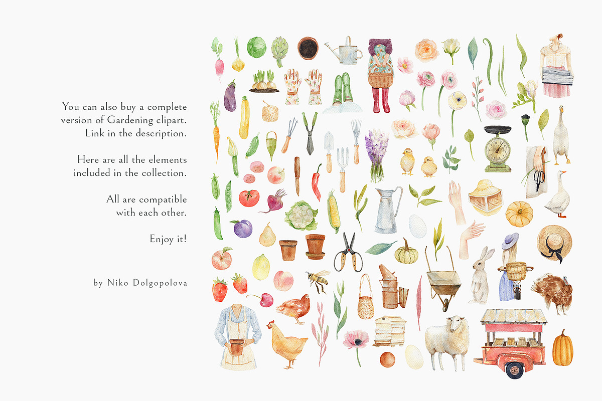 Watercolor Gardening Clipart, PNG, an Illustration by NiKO (Photo 6 of 7)