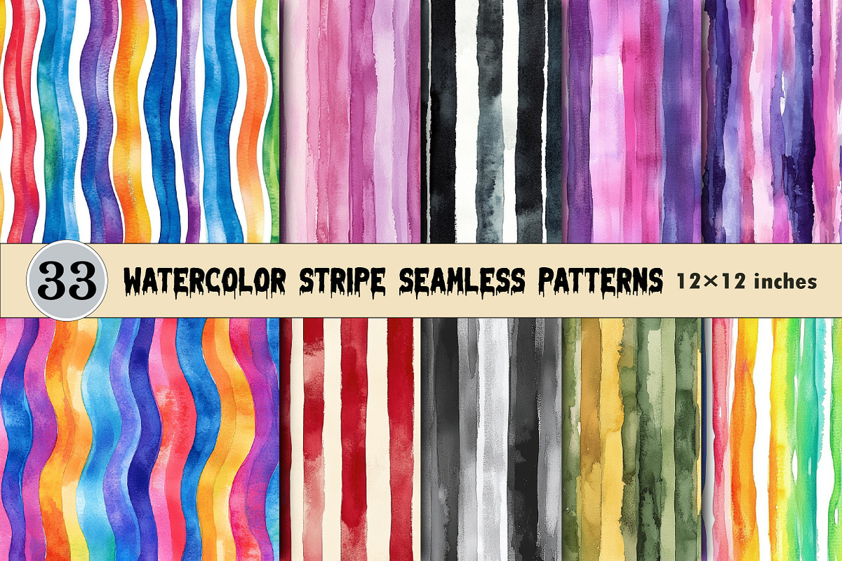 Watercolor Stripe Seamless Patterns, a Pattern Graphic by CitraGraphics (Photo 1 of 7)
