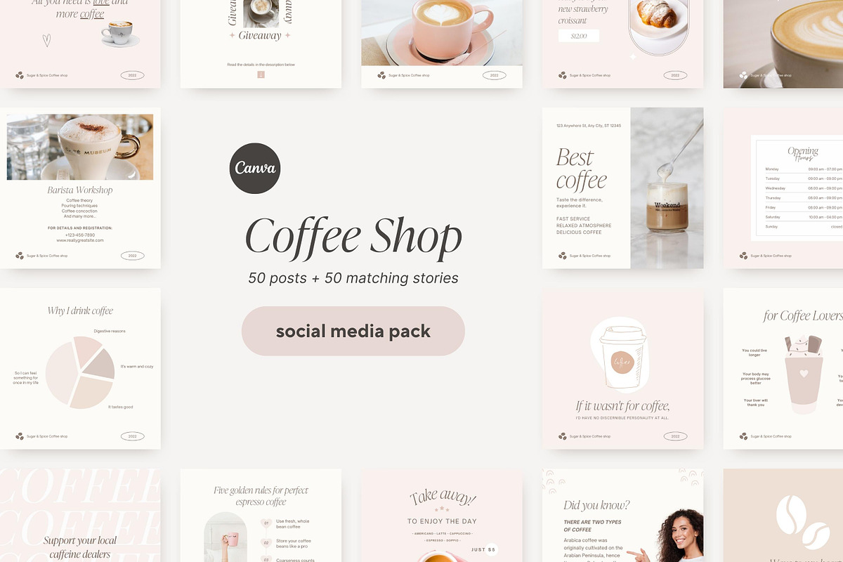 Canva Coffee Shop templates, a Social Media Template by LiliesandBerries (Photo 3 of 23)