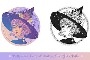 Pretty Witch. Vector Illustration