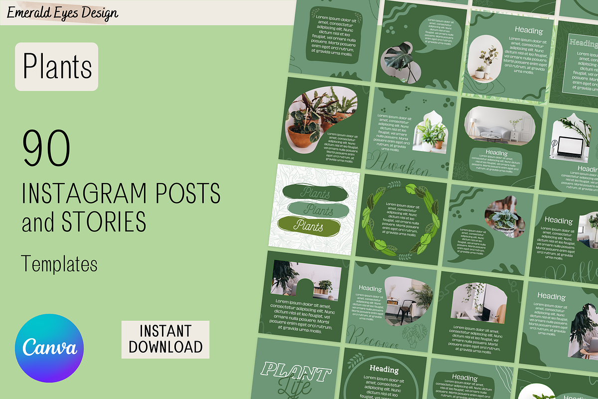 90 Canva Green Plant Theme Instagram, a Social Media Template by Emerald Eyes Design (Photo 1 of 4)