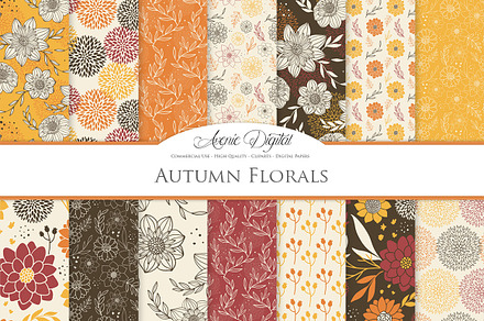 "Vector Autumn Floral Digital Paper", a Pattern Graphic by Avenie Digital