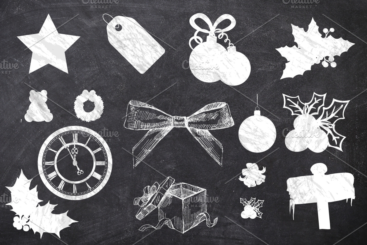 50 Chalk Christmas Elements preview 5