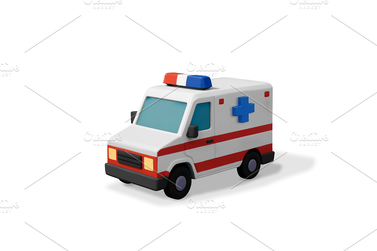 3D ambulance car with blue medical, an Object Illustration by Abscent