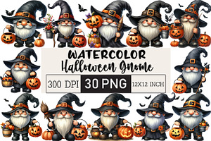 Halloween Gnome Clipart PNG, an Illustration by Black Bird Studio
