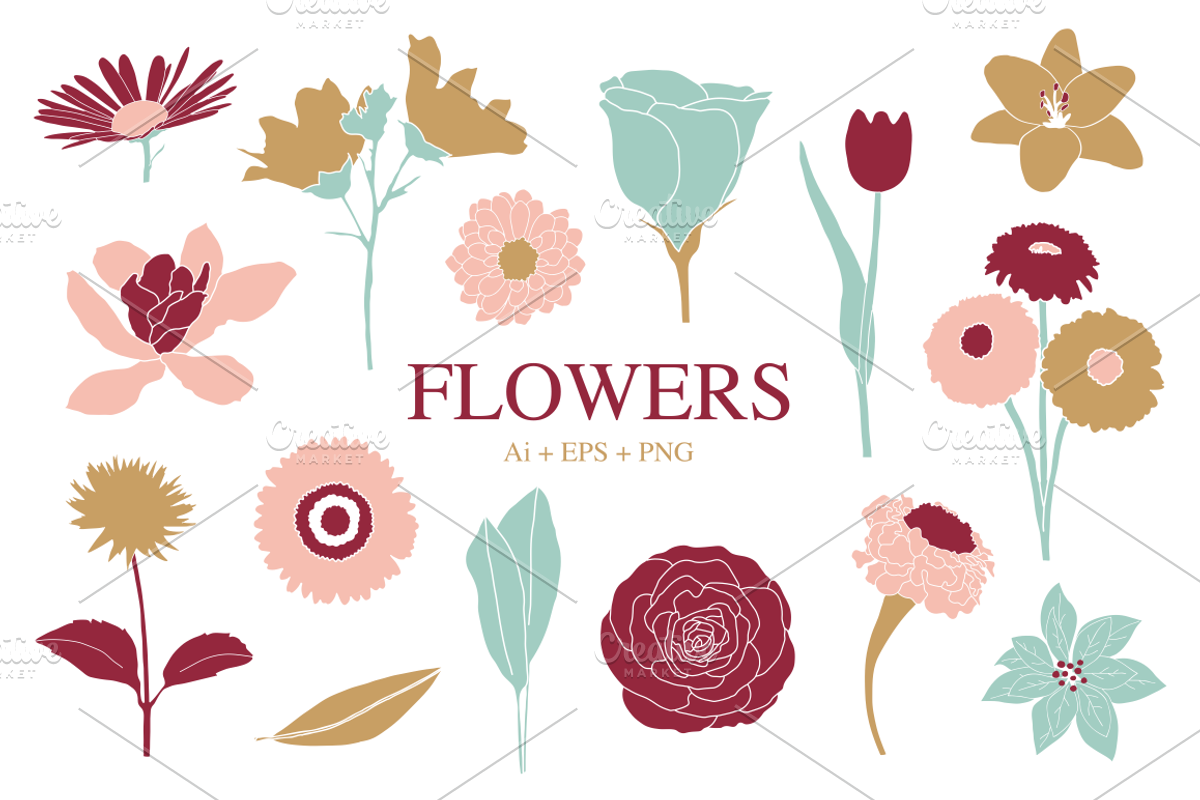 Flowers Clipart, an Illustration by Pencil Coffee