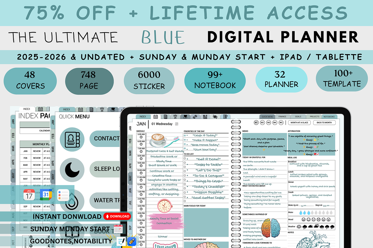 Ultimate Digital Planner Blue Editio, a Branding & Logo Template by Plamarplanners (Photo 1 of 10)