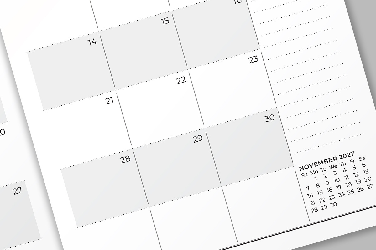 Monthly Planner 2027 (MP043-27), a Stationery Template by mikhailmorosin