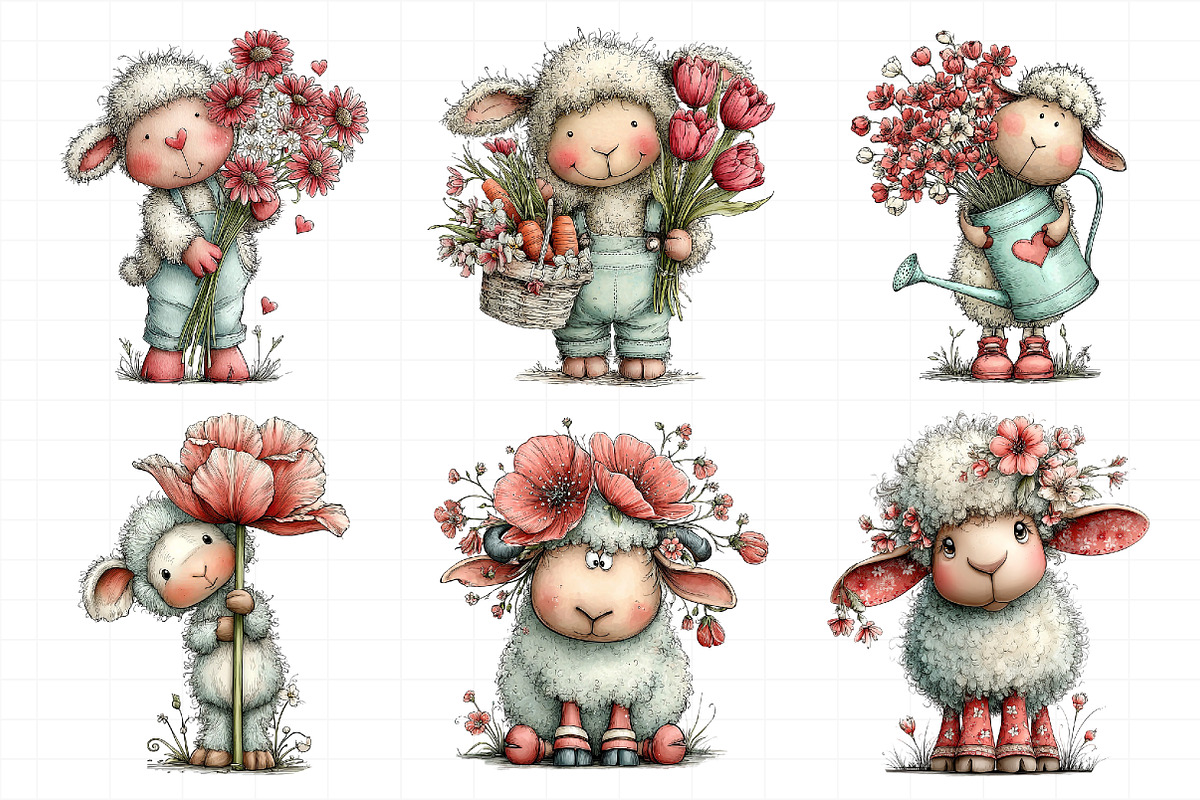Whimsical Spring Sheep Clipart PNG, an Illustration by Daily.Designs (Photo 6 of 8)