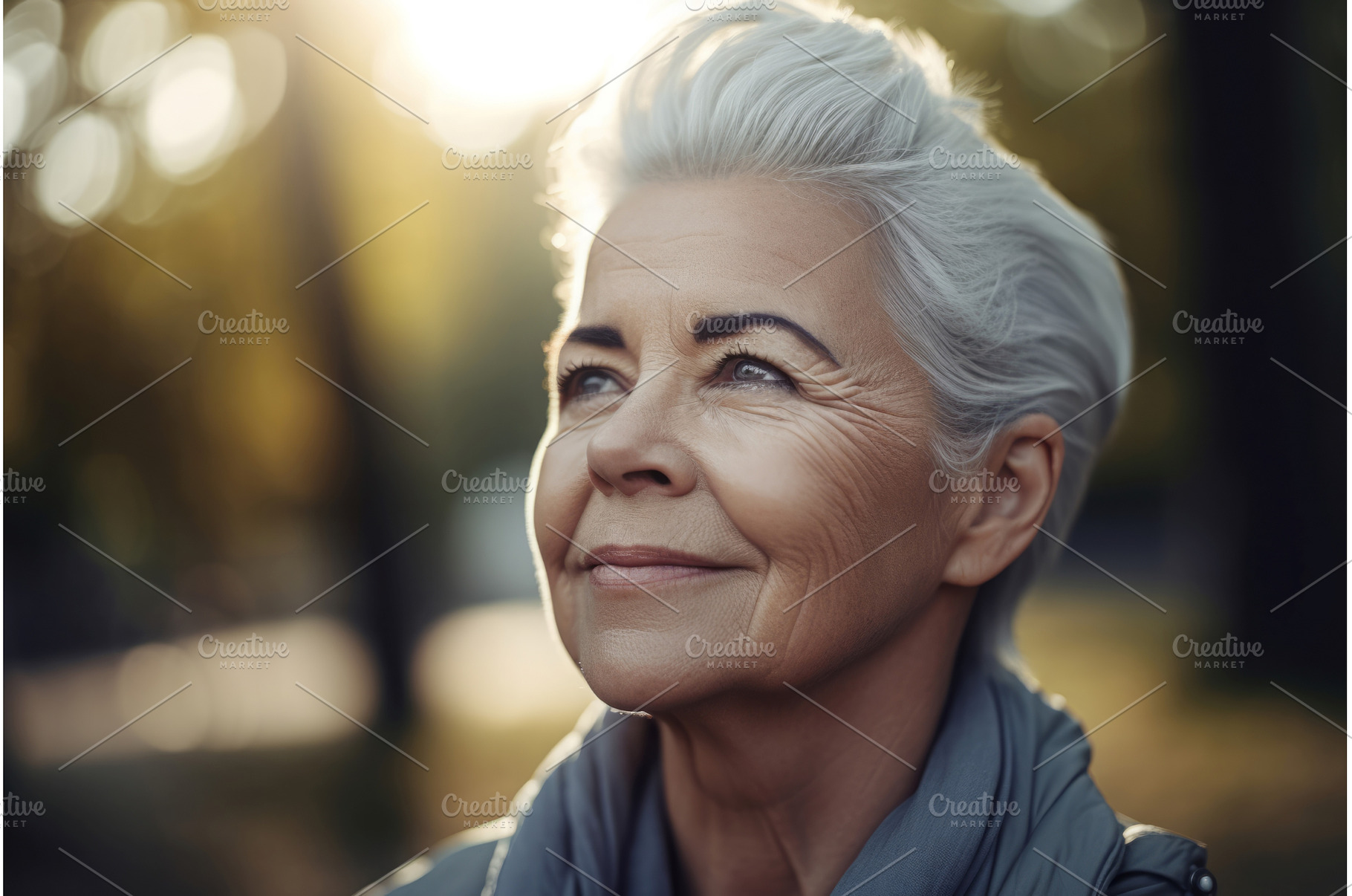 Gray haired senior woman park, a Nature Photo by Ylivdesign