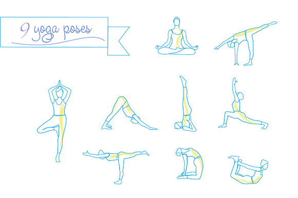 Yoga Linear Poses Silhouette