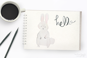 Watercolor Bunny Digital Graphics