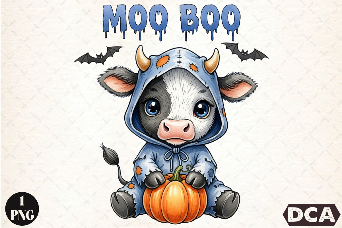 Moo Boo Halloween Cow PNG, an Illustration by DreamCafeArt (Photo 6 of 6)
