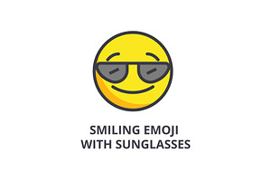 Smiling Emoji With Sunglasses Vector Line Icon, Sign, Illustration On Background, Editable Strokes