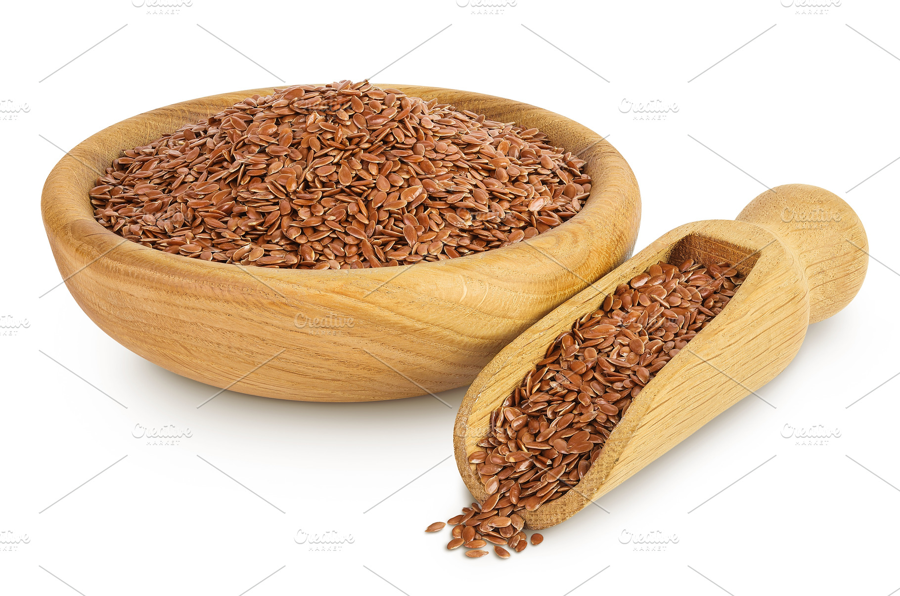 flaxseed in wooden bowl isolated on, a Food & Drink Photo by NataPhoto
