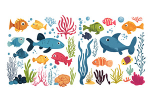 Cartoon underwater animals. Algae, an Animal Illustration by Stock-Smart-Start