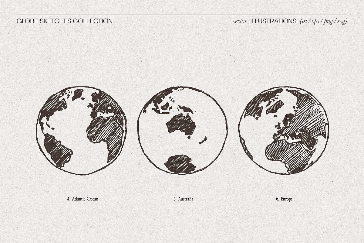 Etched Globe Sketches Collection, an Object Illustration by TheMountBirdStudio (Photo 7 of 8)