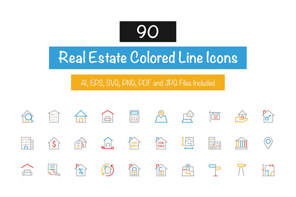90 Real Estate Colored Line Icons preview 3