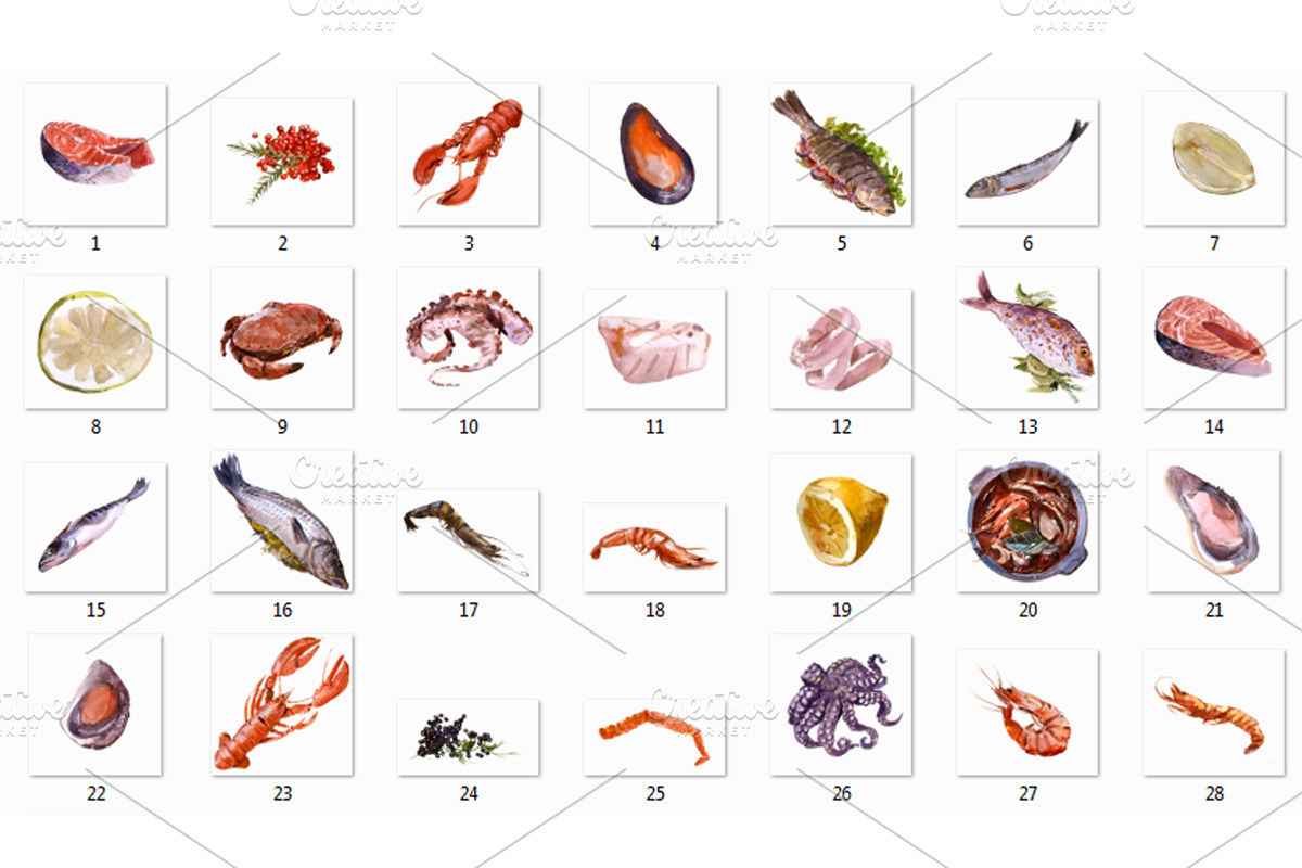 Sea Food Watercolor set, a Graphic by Tamaretto (Photo 3 of 3)