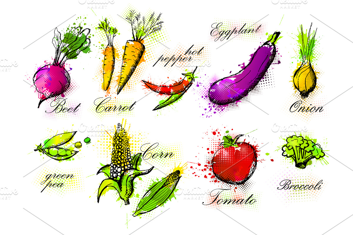 Vegetable set hand drawn. Not AI, a Food Illustration by Nenahliadava Design