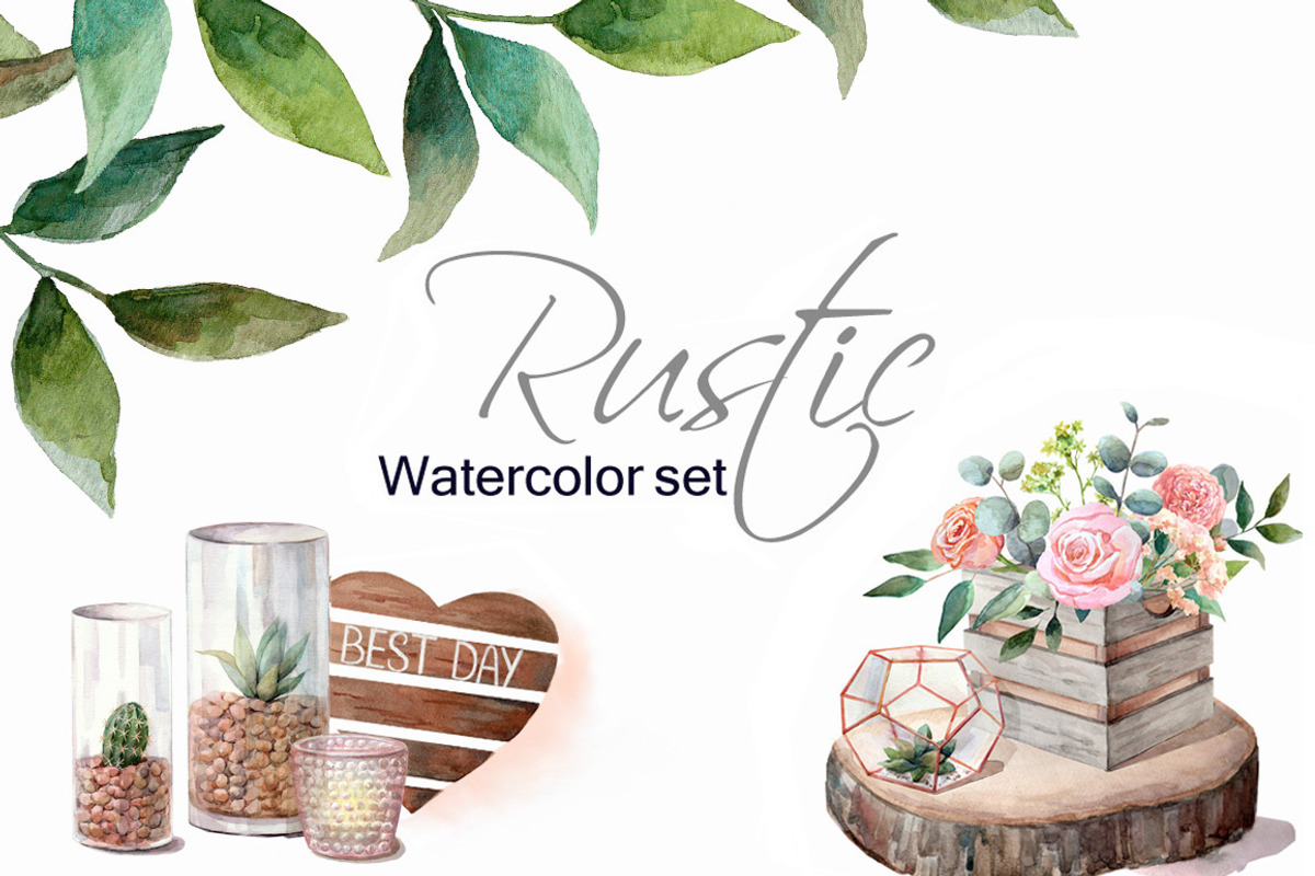 Watercolor rustic set., a Decorative Illustration by yulia.sukhanova (Photo 1 of 6)