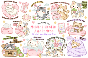 Mental Health Awareness Cat Clipart, a Healthcare Illustration by Blumensdiary