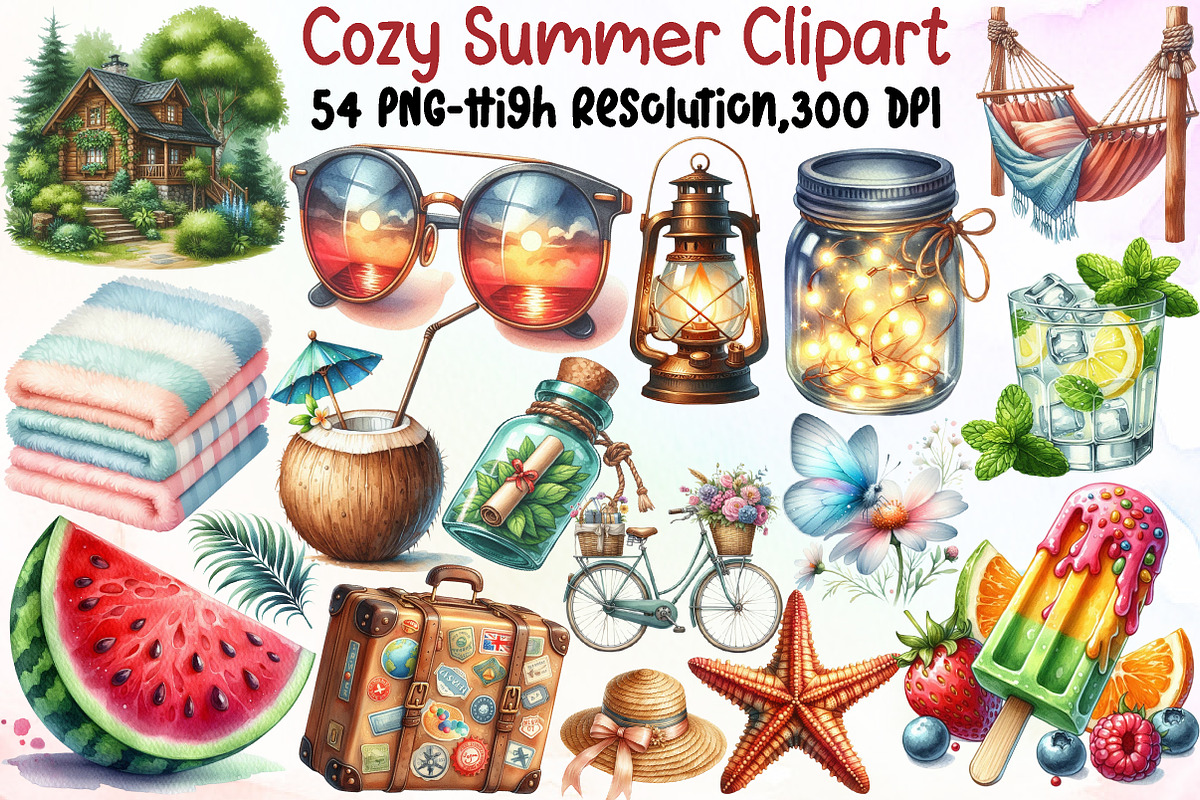 Watercolor Cozy Summer Clipart, an Illustration by Sublimation Artist (Photo 1 of 6)