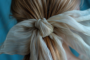 Woman tying her hair using band. Back view, a Beauty & Fashion Photo by AlyaAnd