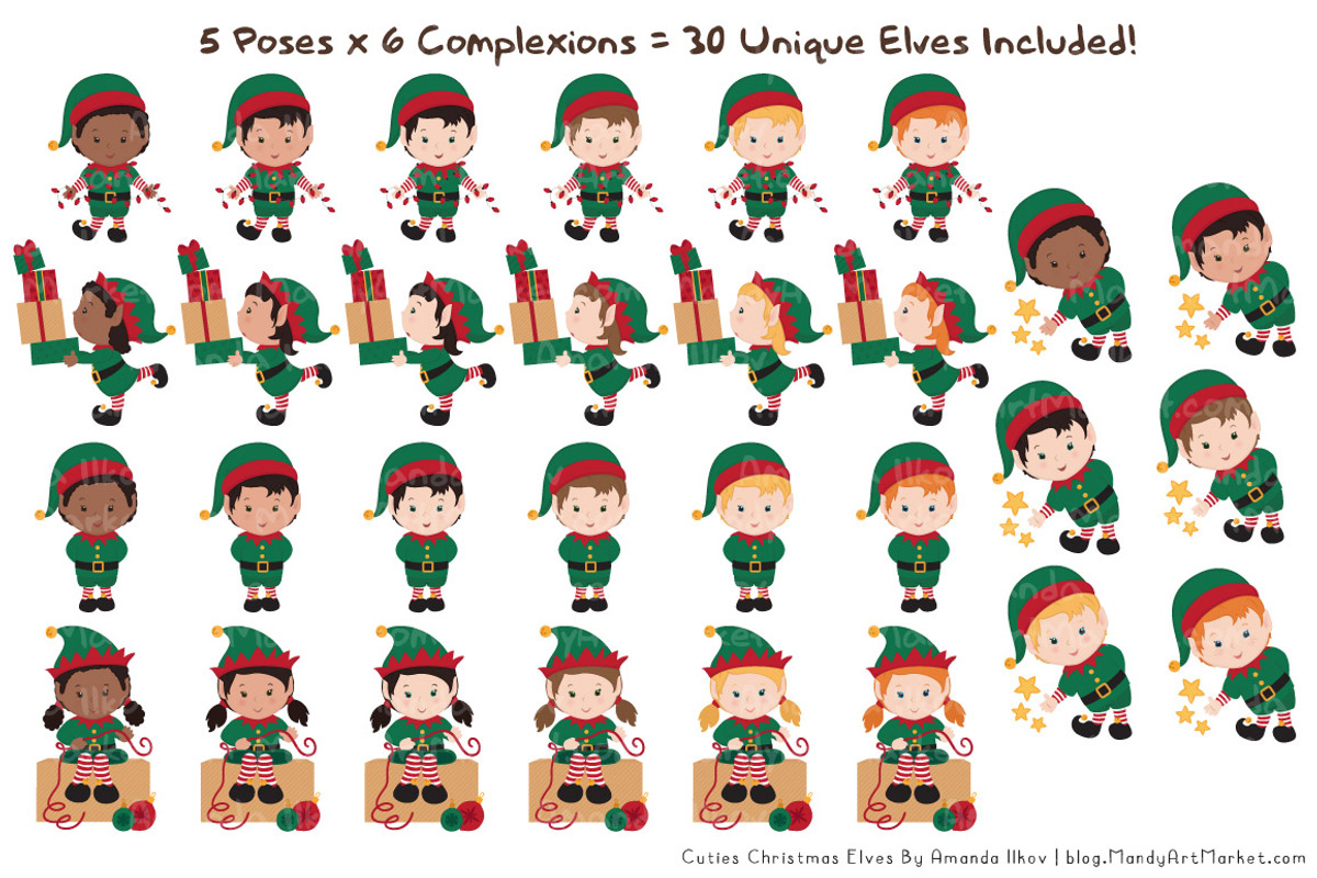 Cute Christmas Elves & Patterns, an Illustration by Amanda Ilkov (Photo 3 of 5)