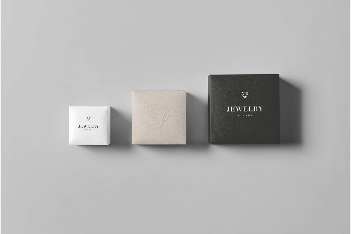 Three Square Luxury Jewelry Mockup, an Advertising Mockup by DesignRushMarket (Photo 1 of 2)