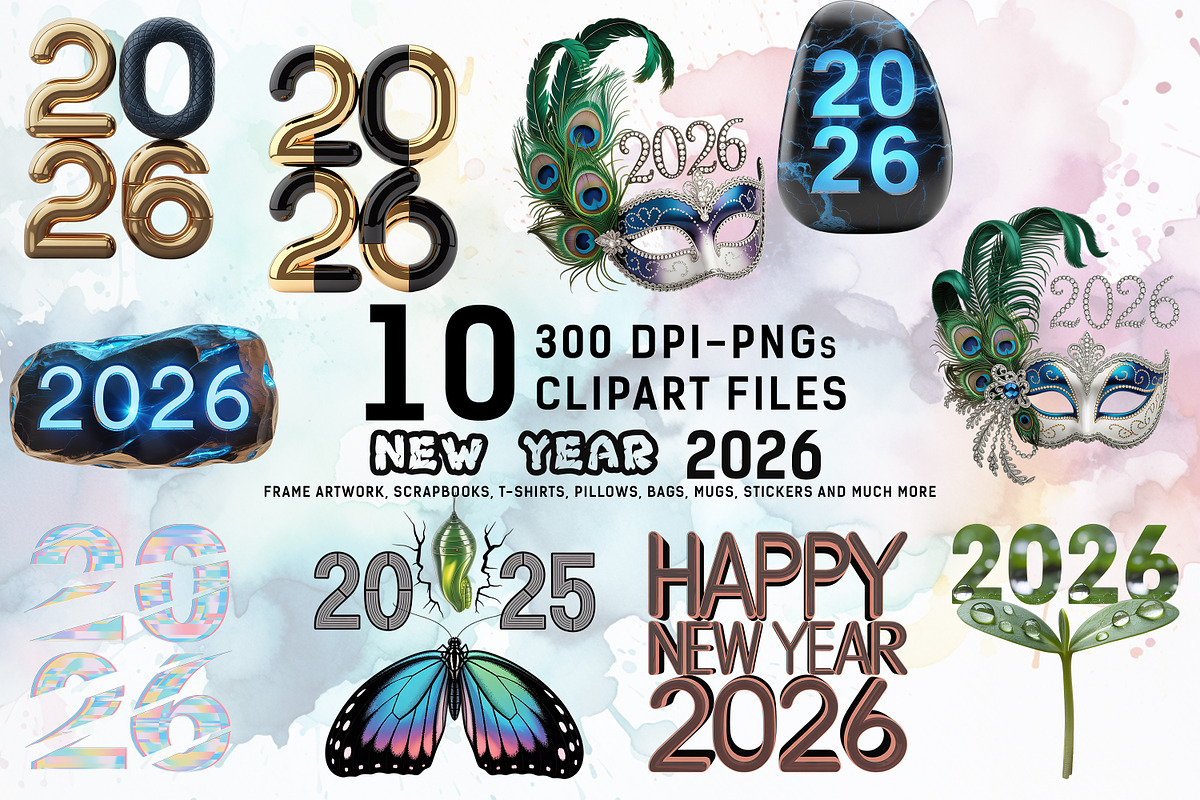 Fancy New Year 2026 Clipart Bundle, an Illustration by Ahmad Designs (Photo 1 of 3)