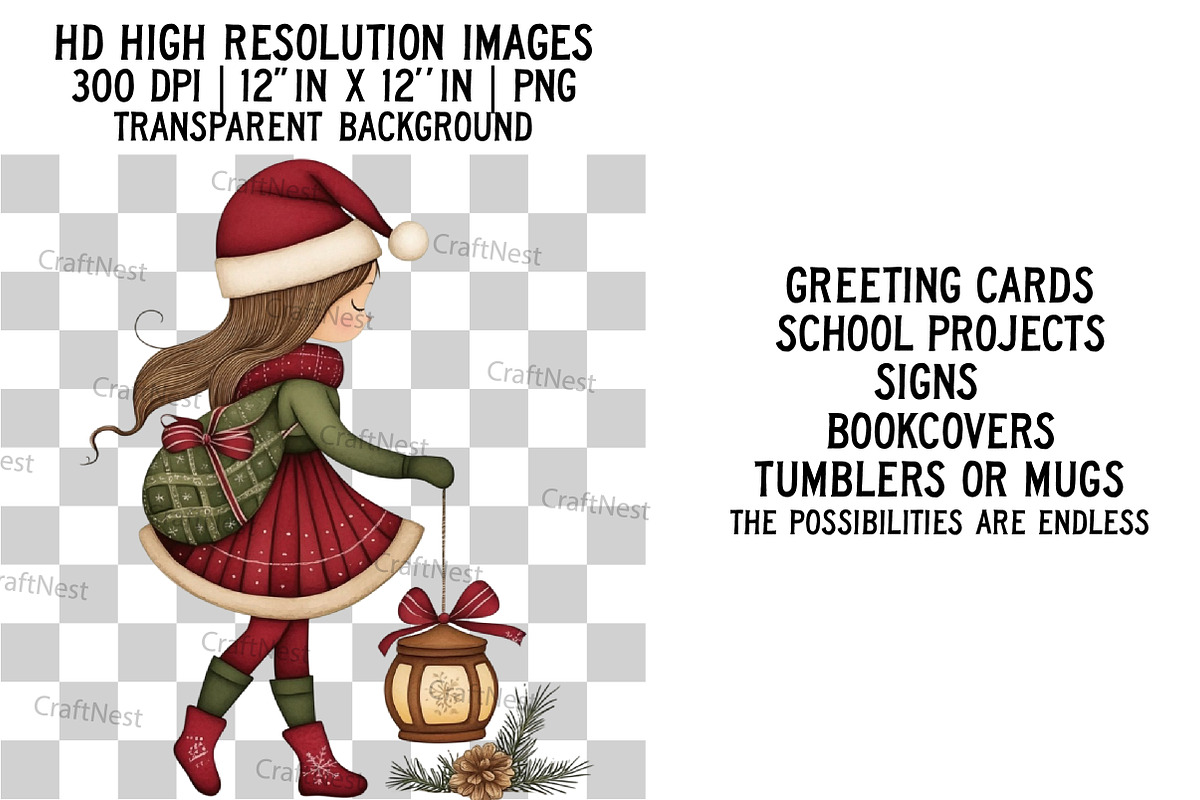 Sparkling Christmas Girl Clipart, an Illustration by Craft Nest (Photo 2 of 6)